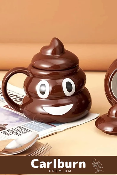 Premium Özel Tasarım Hediye Kutulu Gülücüklü Bok Şekilli Seramik Kupa 14 x 15 cm Emoji Bardak - 6