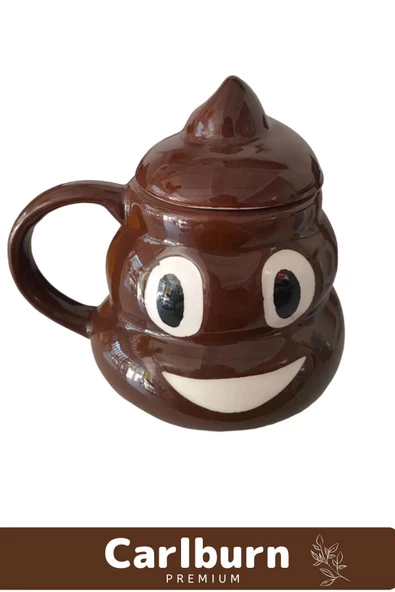 Premium Özel Tasarım Hediye Kutulu Gülücüklü Bok Şekilli Seramik Kupa 14 x 15 cm Emoji Bardak - 2