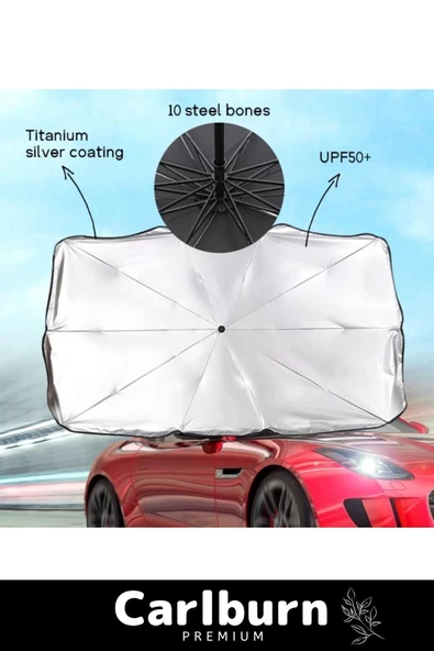 Premium Seri Titanyum Gümüş Kaplama UV Geçirmez Güçlü Dayanıklı  Araç İçi Ön Cam Şemsiye Güneşlik - 3