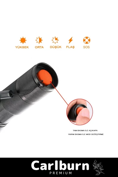 Premium Seri Ultra Yüksek Beyaz Işık 500m Menzilli Şarjlı Orijinal 800 Lümen TX6 Özel Avcı Feneri - 2