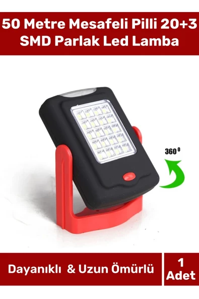 Deluxe Seri Sert Plastik Beyaz Işık 50 Metre Mesafeli Pilli 20+3 SMD Parlak Led Lamba