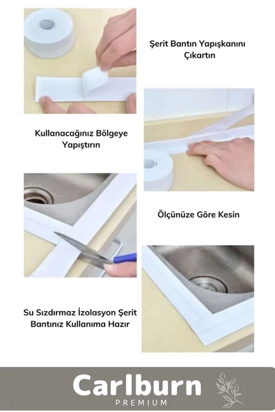 Premium Su Geçirmez Sızdırmaz Dayanıklı Pvc Yağ Kenar Küf Önleyici 3.2m Gri İzolasyon Bant 3 Adet - 2