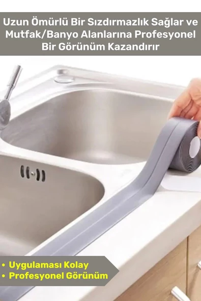 Premium Su Geçirmez Sızdırmaz Dayanıklı Pvc Yağ Kenar Küf Önleyici 3.2m Gri İzolasyon Bant 5 Adet - 5