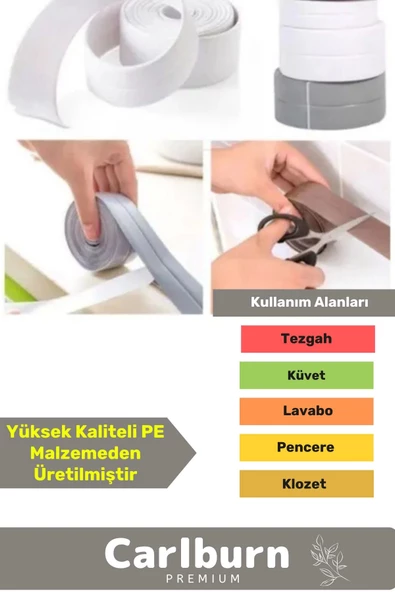 Premium Su Geçirmez Sızdırmaz Dayanıklı Pvc Yağ Kenar Küf Önleyici 3.2m Gri İzolasyon Bant 5 Adet - 3