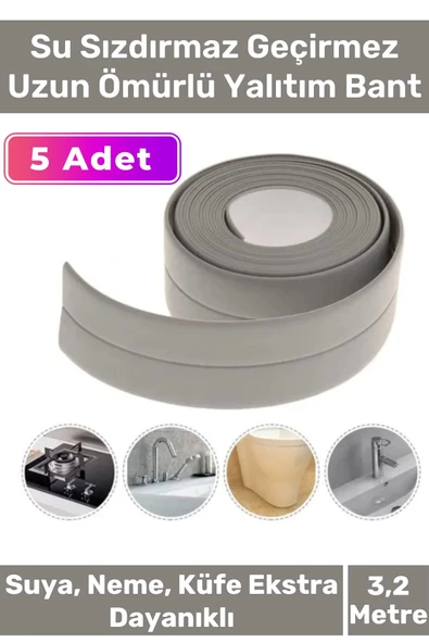 Premium Su Geçirmez Sızdırmaz Dayanıklı Pvc Yağ Kenar Küf Önleyici 3.2m Gri İzolasyon Bant 5 Adet