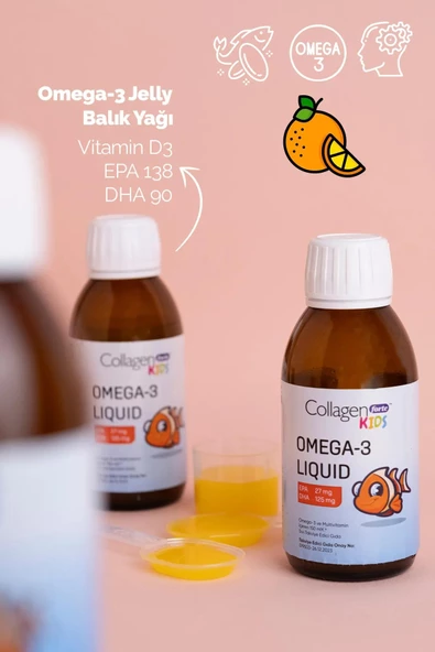 Çocuk Omega-3 Kids Liquid & Multivitamin 150ml Çocuklar Için Portakal Aromalı Sıvı Balık Yağı