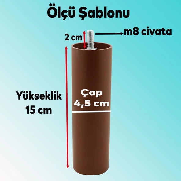 Mobilya Kanepe Koltuk Baza Yükseltme M8 Civatalı İnce Diş Destek Ayağı Ayakları Kahve 15 cm 4 Adet - 2