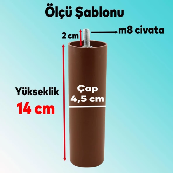 Mobilya Kanepe Koltuk Baza Yükseltme M8 Civatalı İnce Diş Destek Ayağı Ayakları Kahve 14 cm 4 Adet - 6