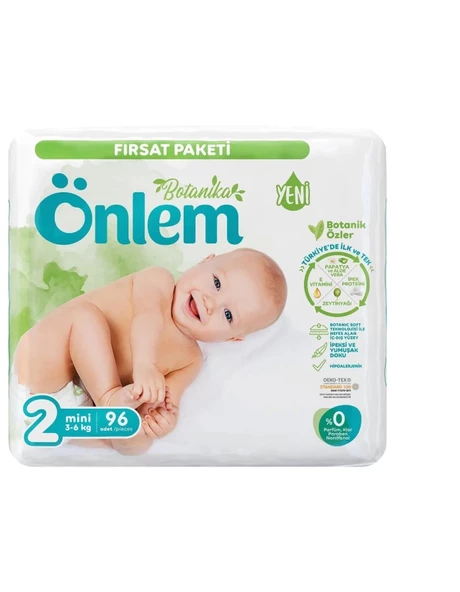 ÖNLEM Botanika 2 Numara Mini Bebek Bezi Fırsat Paketi 96 Adet (3 - 6 Kg)