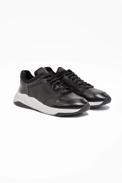 Siyah %100 Deri Analin Bağcıklı Casual Ayakkabı 1033240162 - Resim 2