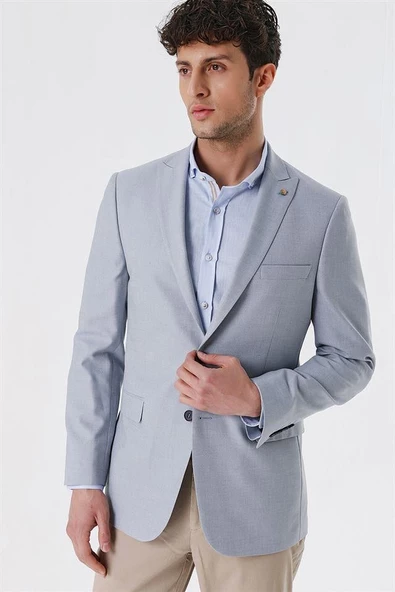 Koyu Mavi Kırlangıç Yaka Astarlı 6 Drop Comfort Fit Rahat Kesim Casual Ceket 1002230109