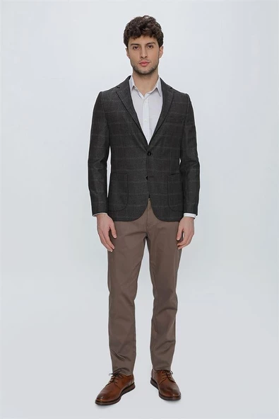 Koyu Kahverengi Desenli Mono Yaka Astarsız 6 Drop Comfort Fit Rahat Kesim Ceket 1002225172 - 2