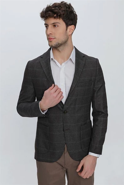 Koyu Kahverengi Desenli Mono Yaka Astarsız 6 Drop Comfort Fit Rahat Kesim Ceket 1002225172 - 4
