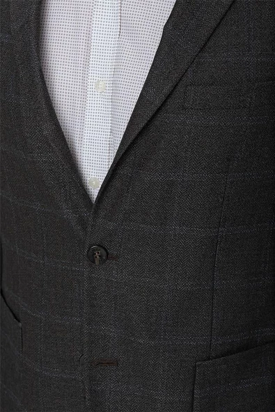 Koyu Kahverengi Desenli Mono Yaka Astarsız 6 Drop Comfort Fit Rahat Kesim Ceket 1002225172 - 5