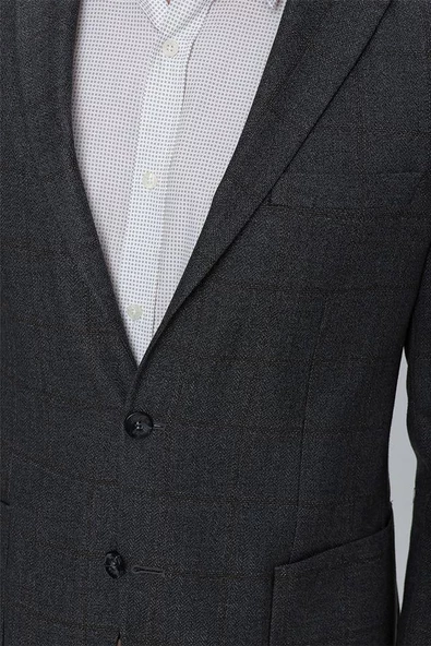 Koyu Lacivert Desenli Mono Yaka Astarsız 6 Drop Comfort Fit Rahat Kesim Ceket 1002225172 - Resim 5