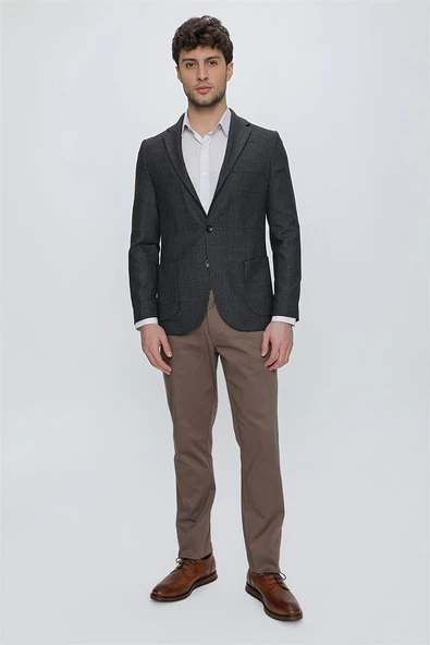 Koyu Lacivert Desenli Mono Yaka Astarsız 6 Drop Comfort Fit Rahat Kesim Ceket 1002225172 - Resim 2