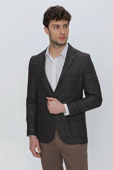 Koyu Kahverengi Desenli Mono Yaka Astarsız 6 Drop Comfort Fit Rahat Kesim Ceket 1002225172 - 3