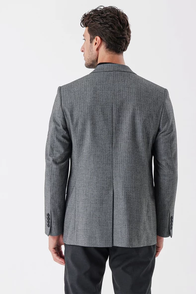 Lacivert Flannel Mono Yaka Tek Yırtmaç 6 Drop Comfort Fit Rahat Kesim Klasik Ceket 1002235130 - Resim 7