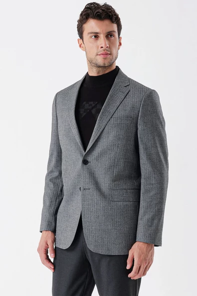 Lacivert Flannel Mono Yaka Tek Yırtmaç 6 Drop Comfort Fit Rahat Kesim Klasik Ceket 1002235130 - Resim 2