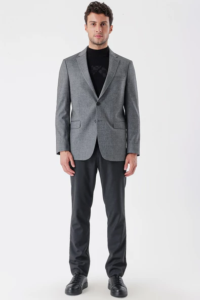 Lacivert Flannel Mono Yaka Tek Yırtmaç 6 Drop Comfort Fit Rahat Kesim Klasik Ceket 1002235130 - Resim 5