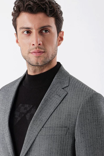 Lacivert Flannel Mono Yaka Tek Yırtmaç 6 Drop Comfort Fit Rahat Kesim Klasik Ceket 1002235130 - Resim 6