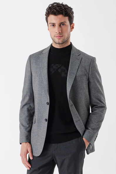 Lacivert Flannel Mono Yaka Tek Yırtmaç 6 Drop Comfort Fit Rahat Kesim Klasik Ceket 1002235130 - Resim 3