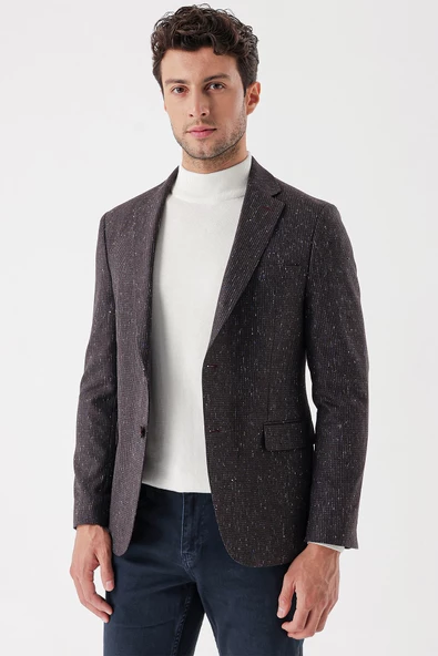 Bordo Desenli Mono Yaka Astarlı Çift Yırtmaç 6 Drop Slim Fit Dar Kesim Klasik Ceket 1002235132 - 2