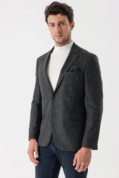 Koyu Yeşil Desenli Mono Yaka Astarlı Çift Yırtmaç 6 Drop Slim Fit Dar Kesim Klasik Ceket 1002235132 - 2