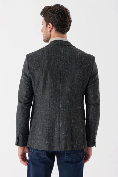 Koyu Yeşil Desenli Mono Yaka Astarlı Çift Yırtmaç 6 Drop Slim Fit Dar Kesim Klasik Ceket 1002235132 - 7