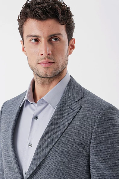 Koyu Lacivert Armürlü Mono Yaka Çift Yırtmaç 6 Drop Slim Fit Klasik Ceket 1002235133 - Resim 5