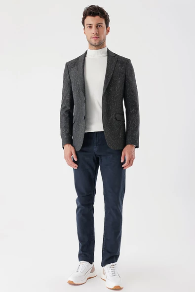 Koyu Yeşil Desenli Mono Yaka Astarlı Çift Yırtmaç 6 Drop Slim Fit Dar Kesim Klasik Ceket 1002235132 - 4