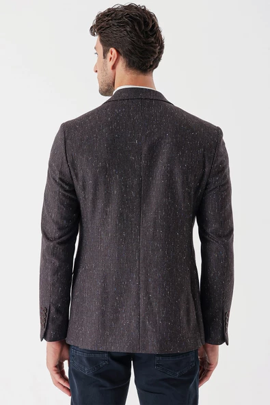 Bordo Desenli Mono Yaka Astarlı Çift Yırtmaç 6 Drop Slim Fit Dar Kesim Klasik Ceket 1002235132 - 6