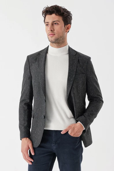 Koyu Yeşil Desenli Mono Yaka Astarlı Çift Yırtmaç 6 Drop Slim Fit Dar Kesim Klasik Ceket 1002235132 - 3