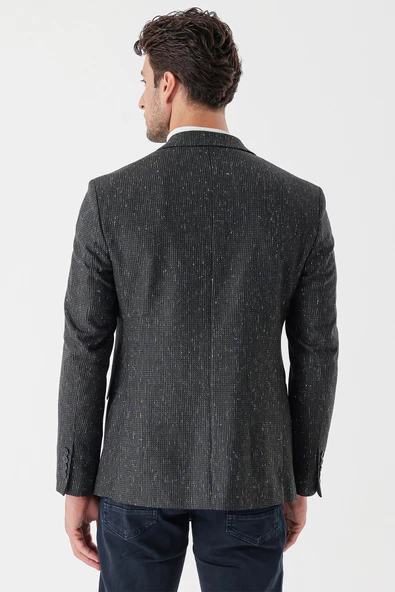 Koyu Yeşil Desenli Mono Yaka Astarlı Çift Yırtmaç 6 Drop Slim Fit Dar Kesim Klasik Ceket 1002235132 - 6