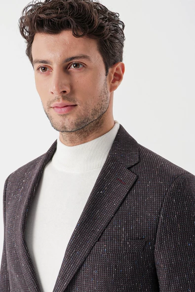 Bordo Desenli Mono Yaka Astarlı Çift Yırtmaç 6 Drop Slim Fit Dar Kesim Klasik Ceket 1002235132 - 5
