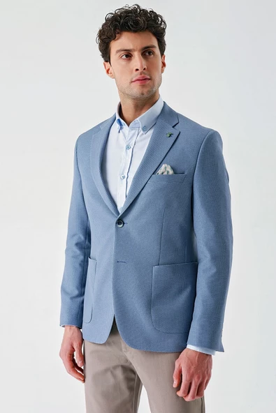 Koyu Mavi Örme Mono Yaka Çift Yırtmaç Likralı 6 Drop Slim Fit Dar Kesim Klasik Ceket 1002240138 - 7