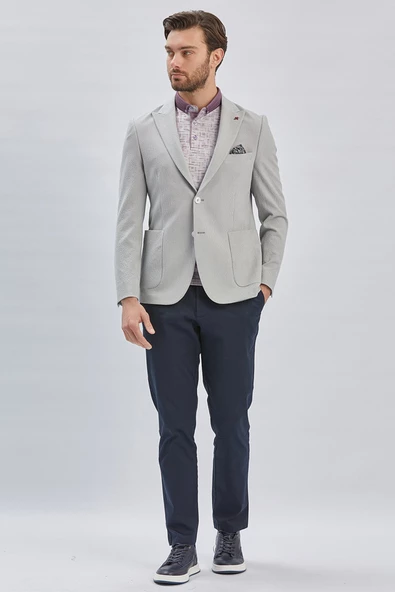 Gri Desenli Kırlangıç Yaka Likralı 6 Drop Slim Fit Dar Kesim Casual Ceket 1002240155 - Resim 3