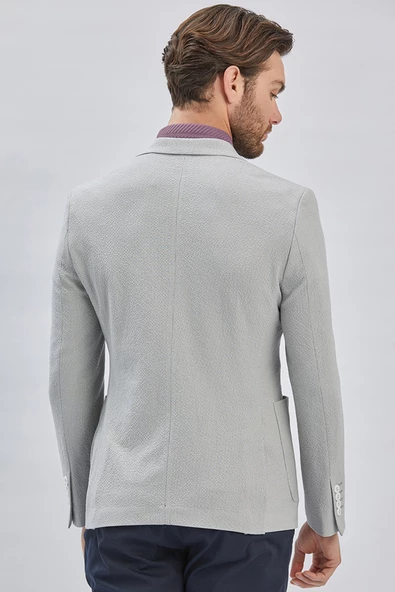Gri Desenli Kırlangıç Yaka Likralı 6 Drop Slim Fit Dar Kesim Casual Ceket 1002240155 - Resim 7