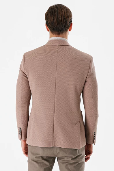 Vizon Desenli Mono Yaka Astarlı Çift Yırtmaç 6 Drop Slim Fit Dar Kesim Klasik Ceket 1002240150 - 6
