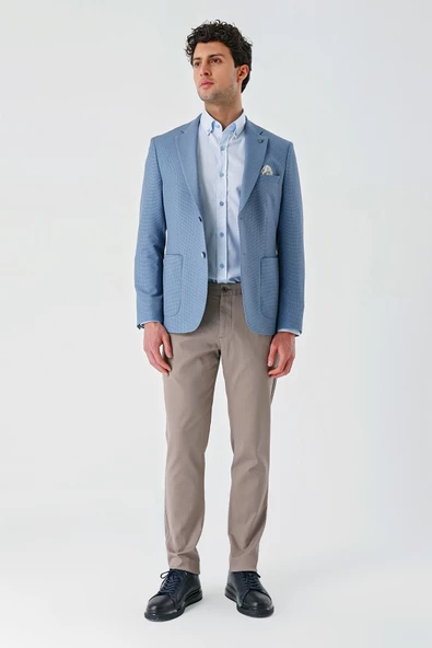 Koyu Mavi Örme Mono Yaka Çift Yırtmaç Likralı 6 Drop Slim Fit Dar Kesim Klasik Ceket 1002240138 - 6