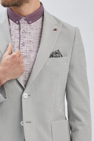 Gri Desenli Kırlangıç Yaka Likralı 6 Drop Slim Fit Dar Kesim Casual Ceket 1002240155 - Resim 8
