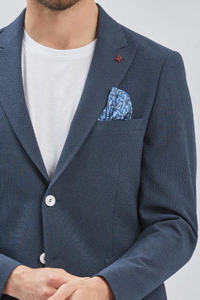 Koyu Lacivert Desenli Kırlangıç Yaka Likralı 6 Drop Slim Fit Dar Kesim Casual Ceket 1002240155 - Resim 9