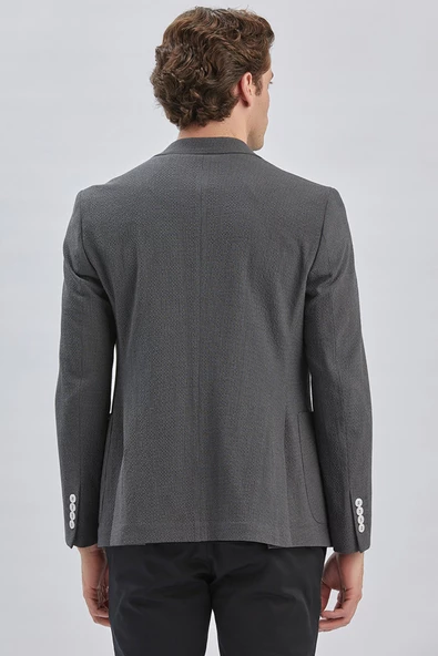 Koyu Antrasit Desenli Kırlangıç Yaka Likralı 6 Drop Slim Fit Dar Kesim Casual Ceket 1002240155 - Resim 6