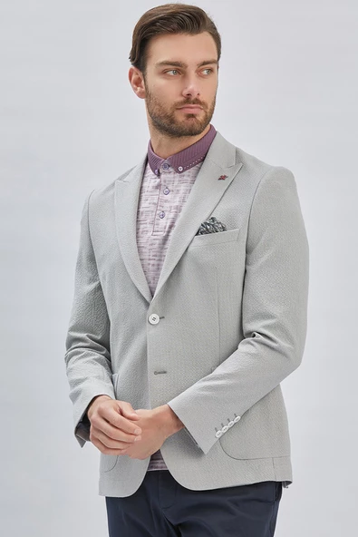 Gri Desenli Kırlangıç Yaka Likralı 6 Drop Slim Fit Dar Kesim Casual Ceket 1002240155 - Resim 5