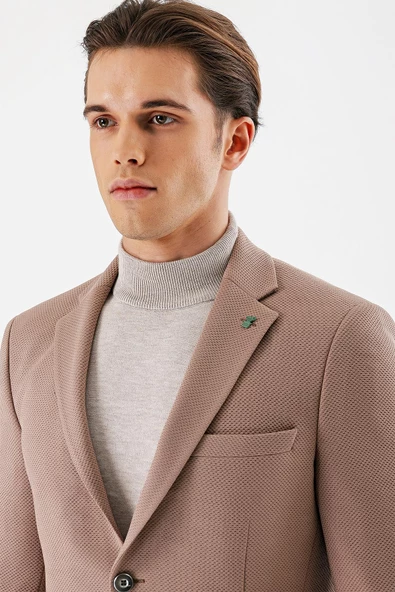 Vizon Desenli Mono Yaka Astarlı Çift Yırtmaç 6 Drop Slim Fit Dar Kesim Klasik Ceket 1002240150 - 5