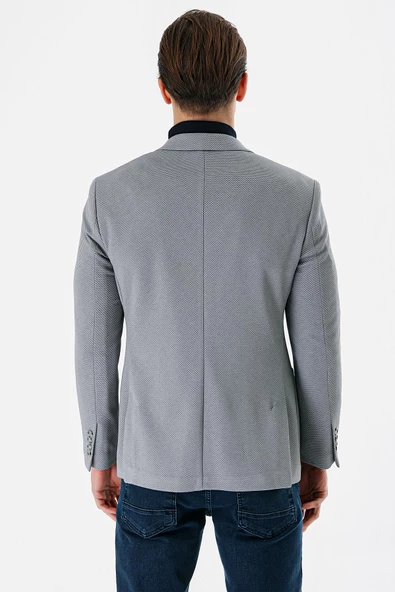 Gri Desenli Mono Yaka Astarlı Çift Yırtmaç 6 Drop Slim Fit Dar Kesim Klasik Ceket 1002240150 - 6