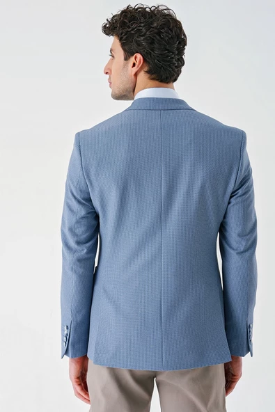 Koyu Mavi Örme Mono Yaka Çift Yırtmaç Likralı 6 Drop Slim Fit Dar Kesim Klasik Ceket 1002240138 - 2