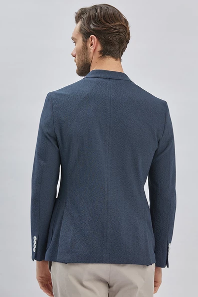 Koyu Lacivert Desenli Kırlangıç Yaka Likralı 6 Drop Slim Fit Dar Kesim Casual Ceket 1002240155 - Resim 8