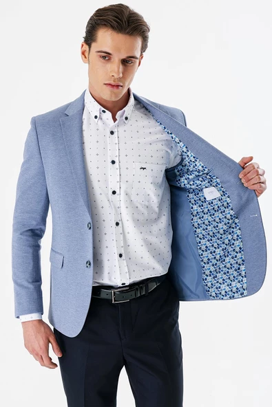 İndigo Mavi Mono Yaka Çift Yırtmaç Likralı 6 Drop Slim Fit Klasik Ceket 1002240151 - 4