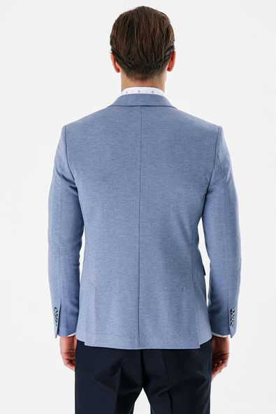İndigo Mavi Mono Yaka Çift Yırtmaç Likralı 6 Drop Slim Fit Klasik Ceket 1002240151 - 2